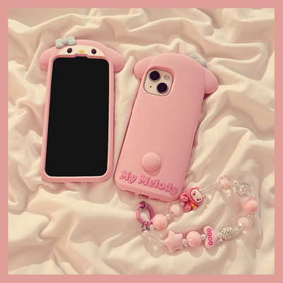 古早少女可爱兔子适用苹果16ProMax手机壳iphone16新款15立体卡通14创意13女款15promax软硅胶保护套链条