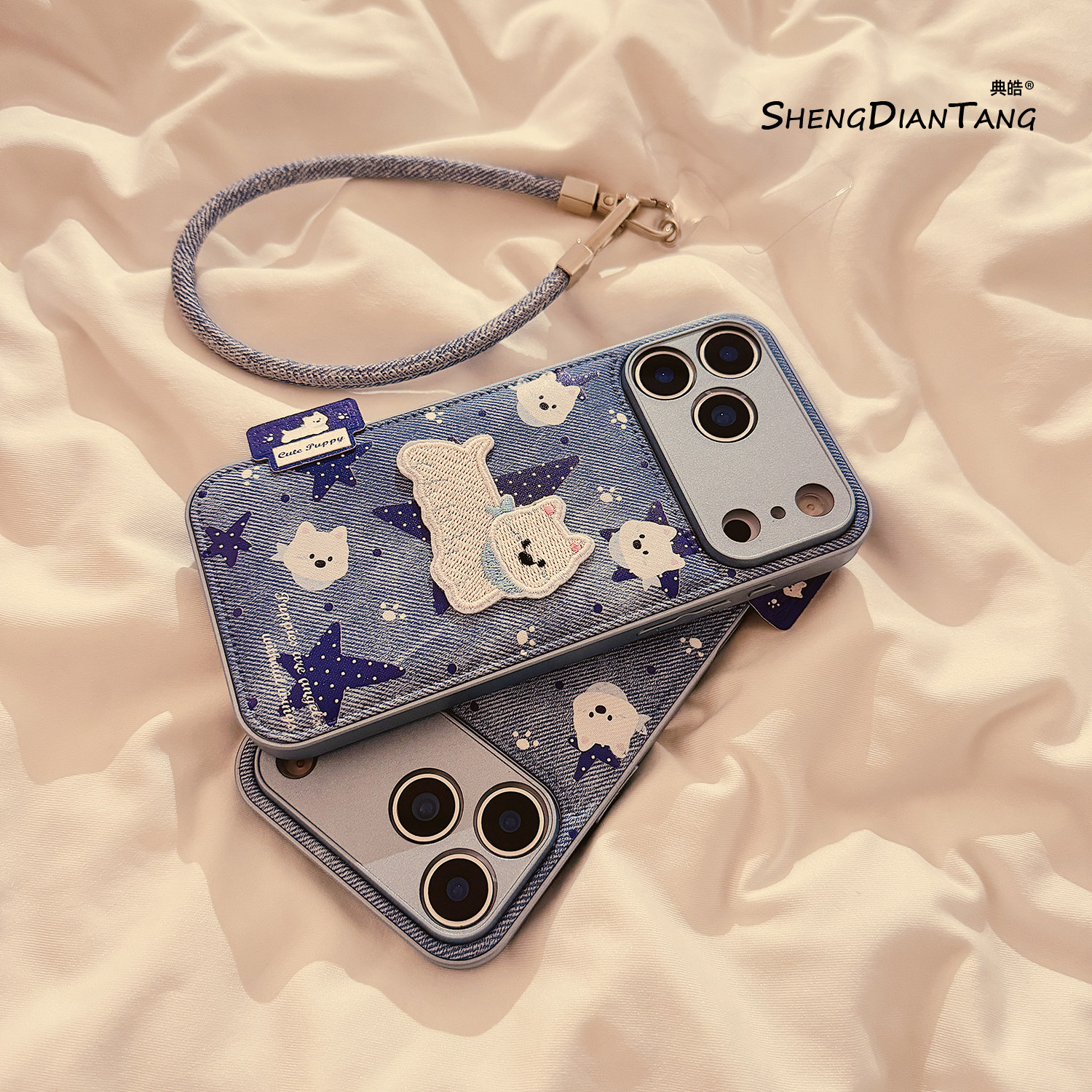 ins刺绣牛仔西高地适用苹果17ProMax手机壳iphone17新款16pro可爱15卡通创意14女款16promax软硅胶保护套链条