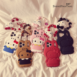 立体可爱兔子睡衣猫咪适用苹果17ProMax手机壳iphone17新款16pro卡通15创意14女款16promax软硅胶保护套链条