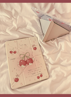 ins英文樱桃兔子Y+3折iPadPro2024保护套新款适用苹果iPadAir6/5保护壳平板11寸10.2/10.9带笔槽mini6女款