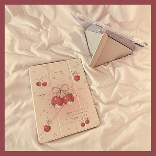 ins英文樱桃兔子Y+3折iPadPro2024保护套新款适用苹果iPadAir6/5保护壳平板11寸10.2/10.9带笔槽mini6女款