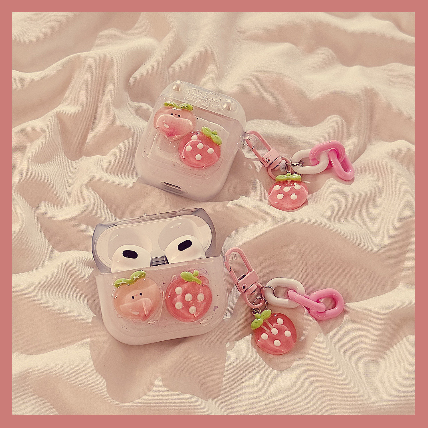 粉嫩少女心草莓水蜜桃适用于苹果Airpods4保护套2/3代无线蓝牙耳机软壳Airpods pro创意可爱硅胶女新款防摔软,3C数码配件,耳机保护套,淘宝优惠券,粉丝福利购,淘宝优惠卷
