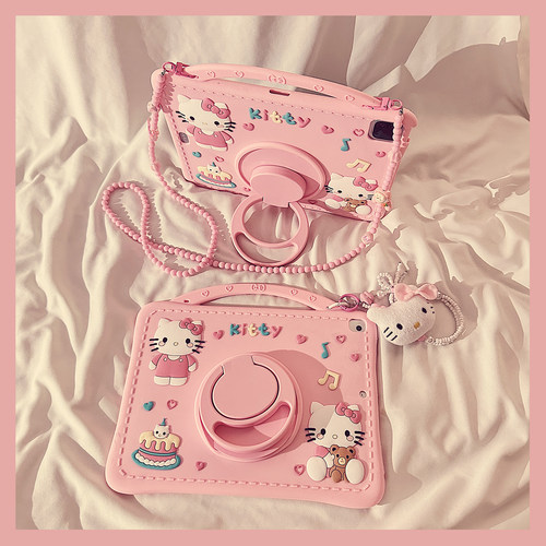 卡通粉色蛋糕猫咪适用苹果平板壳