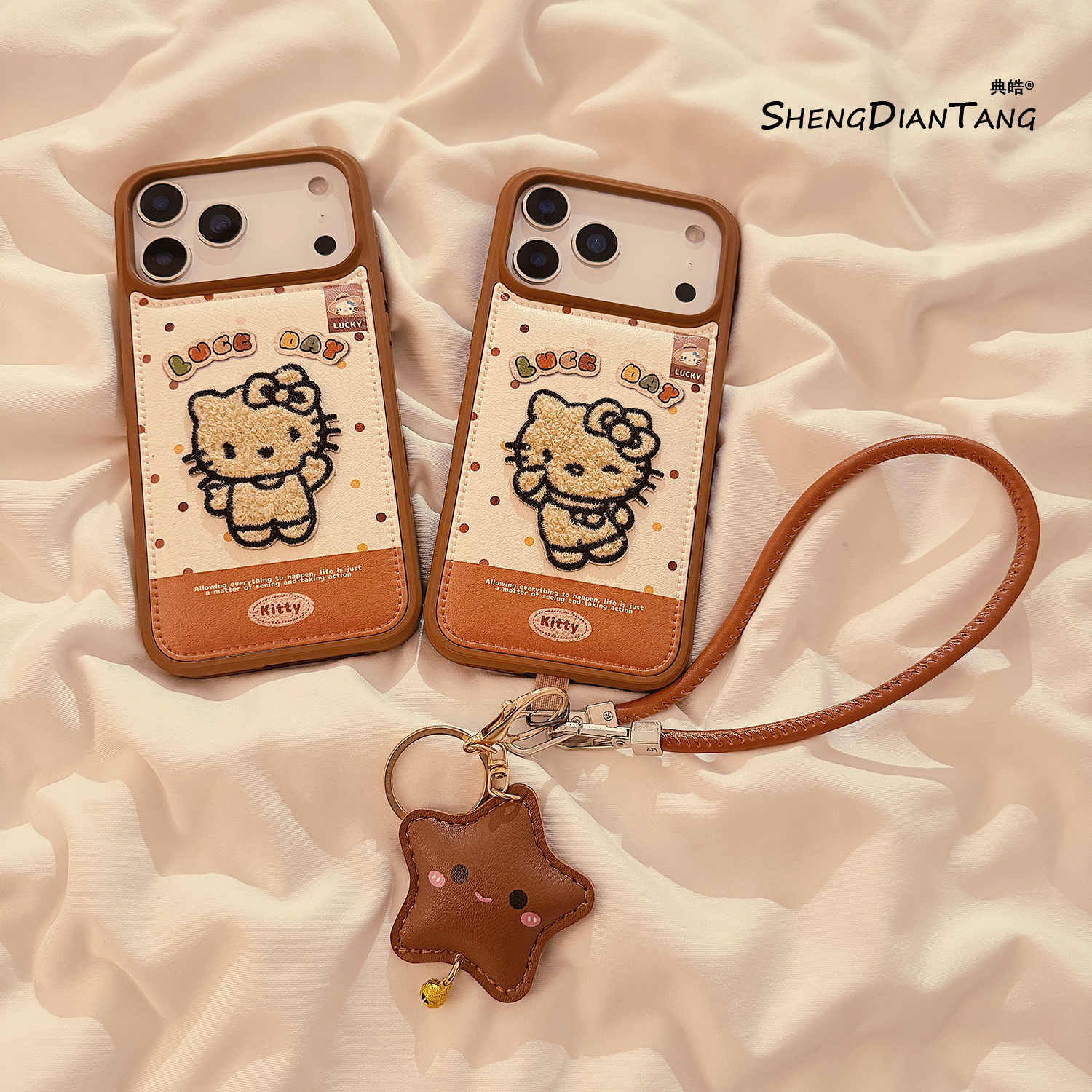 棕色刺绣kt猫适用苹果17手机壳