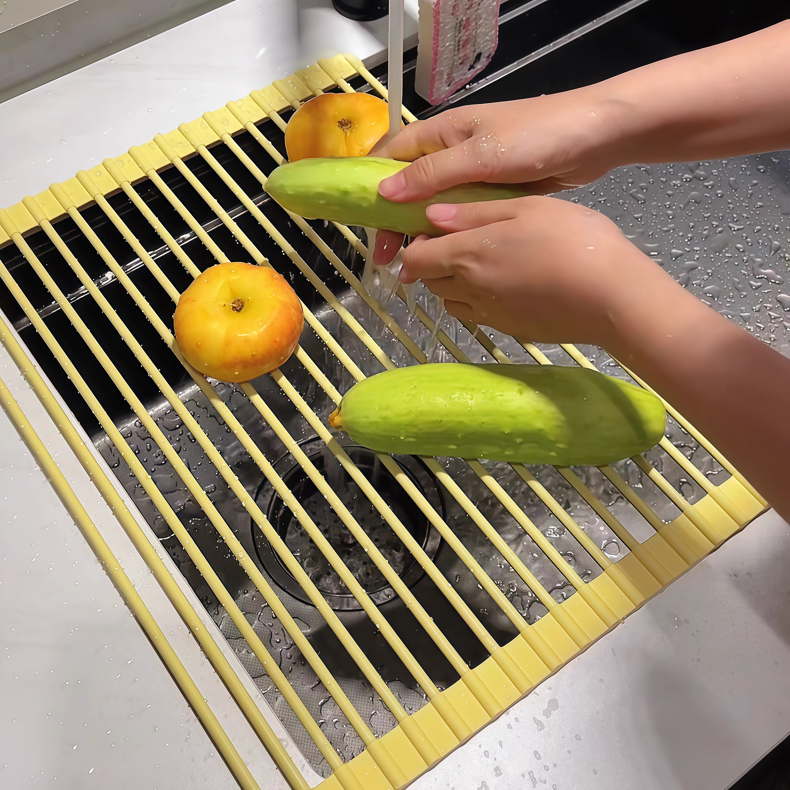 奶油黄厨房沥水架碗碟筷子水槽边碗架硅胶置物架多功能收纳整理架