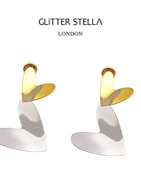 GLITTER STELLA怦然悸动金银相间双心形耳钉