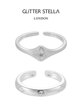 GLITTER STELLA Silver Mist系列 星眸哑光拉丝感925银开口戒指