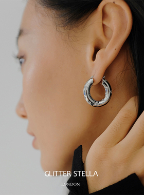 英国GLITTER STELLA 欧美简约通勤浮光曲面buling锆石耳环女