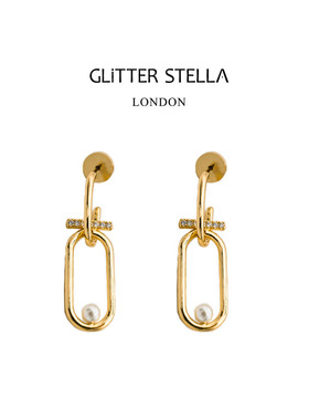 GLiTTER STELLA 双环珍珠回形针耳环