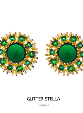 GLITTER STELLA 孔雀绿玉髓复古金色耳坠