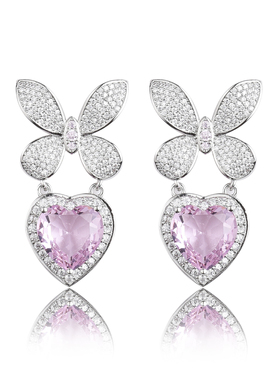 GLITTER STELLA「蝶恋」心形满钻粉色爱心锆石耳钉