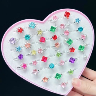 儿童戒指女童宝石珍珠首饰盒宝宝塑料镶钻指环配饰小女孩水晶饰品