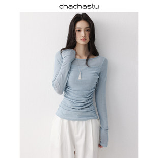 设计感针织衫 CHACHASTU轻透荡领褶皱修身 CHT254 林小雅专享