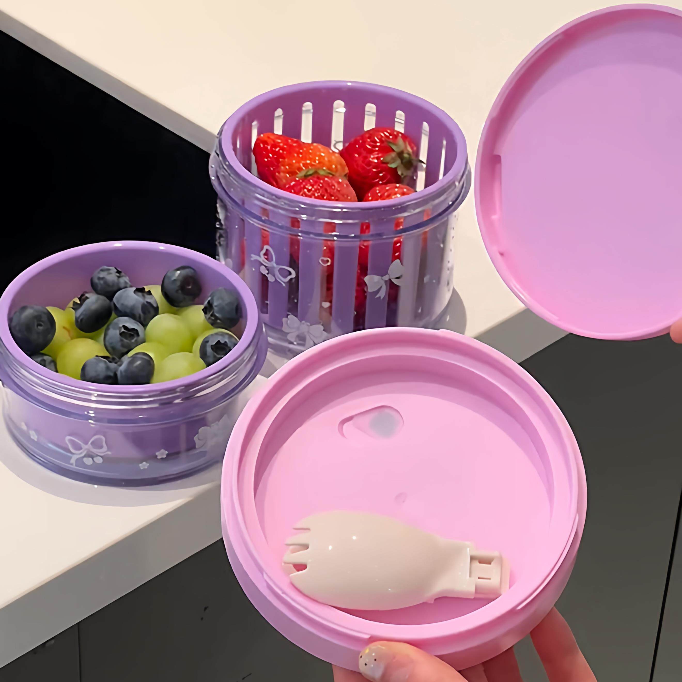 多巴胺水果杯便携野餐露营带水果杯可沥水自带叉子保鲜盒沙拉杯子