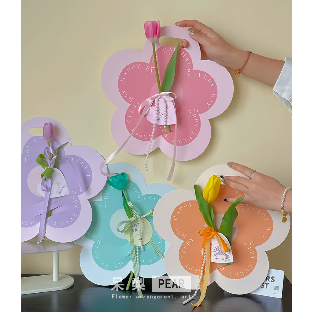 女神节单支花束包装卡片式手提花盒38三八妇女节礼物单只鲜花礼盒