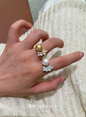 千金感珍珠锆石戒指女高颜值