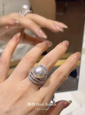 法式爆闪满钻戒指女高级感