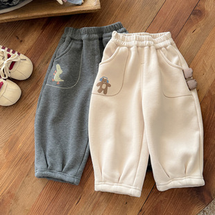 男童加绒裤子2025秋冬款男宝 a类一体绒直筒裤婴幼儿卡通加厚