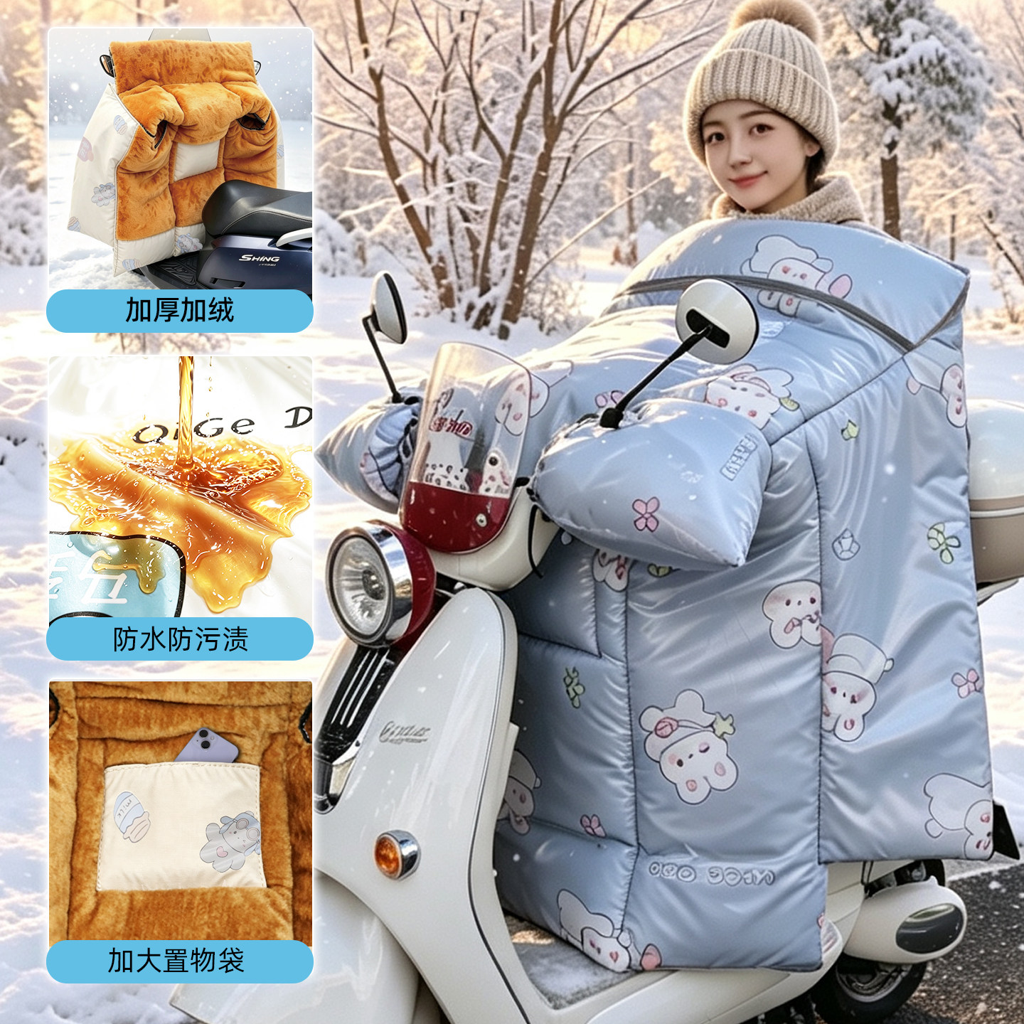 冬季加绒加厚电动车挡风被防水