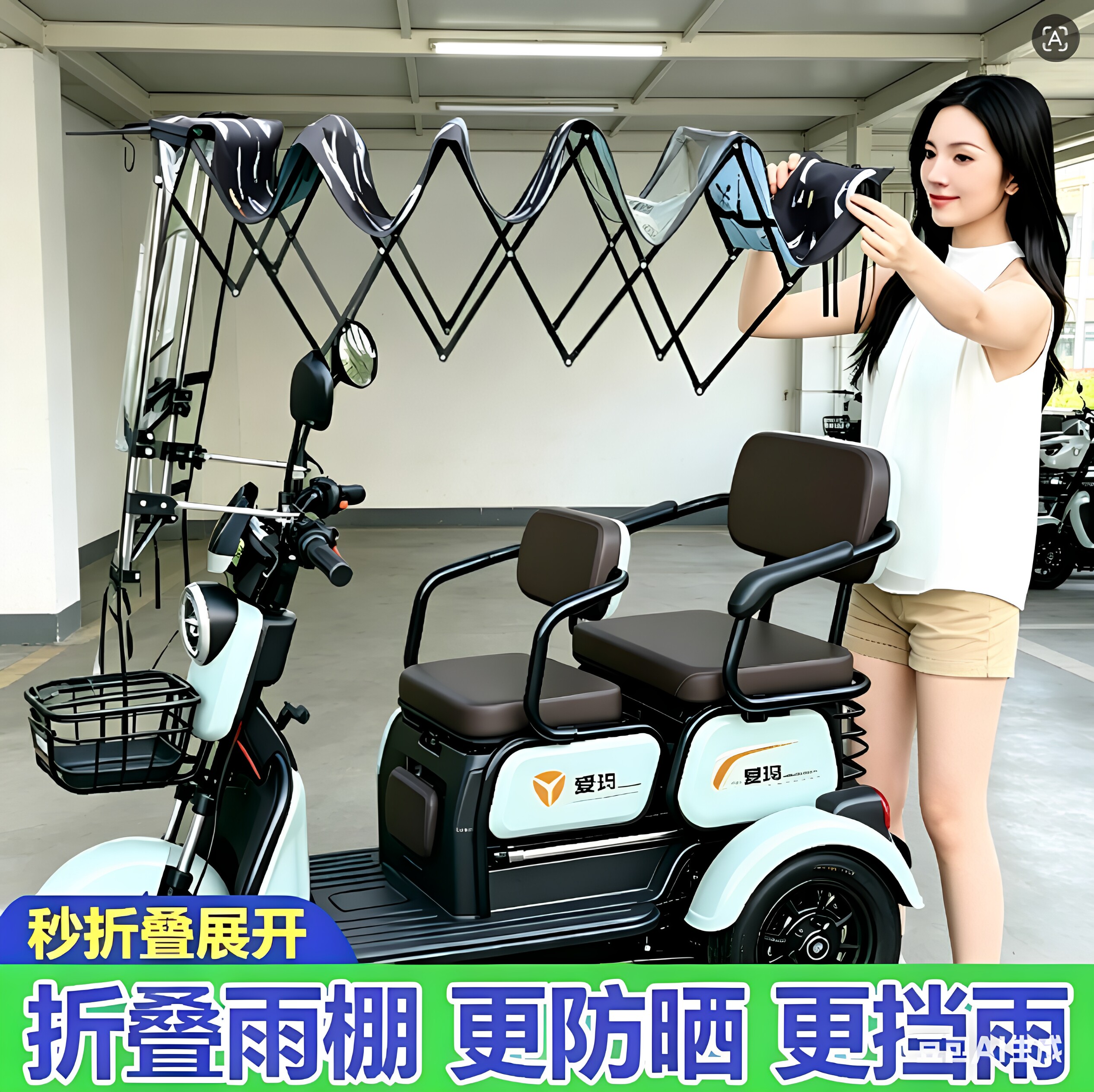 免组装快拆折叠收缩款三轮车雨棚