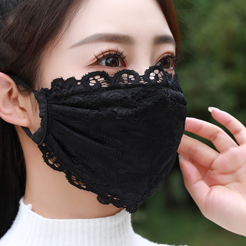 加厚蕾丝提花保暖口罩女秋冬季立体无痕透气性感时尚防风抗寒面罩