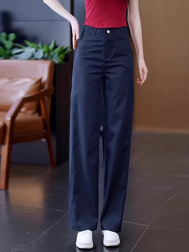 藏青色窄版直筒裤女2025年春秋季新款西装柔软凉爽高腰百搭休闲裤