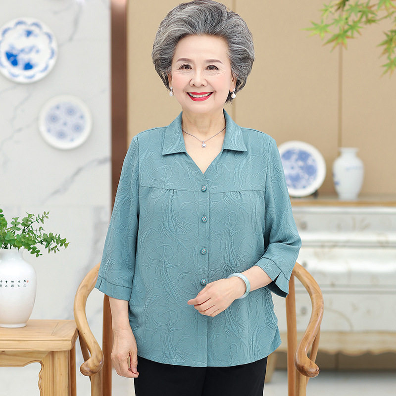 奶奶夏装翻领衬衣中老年