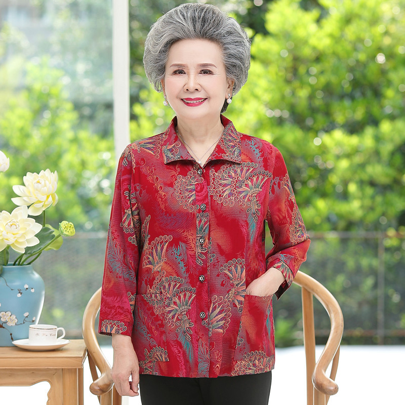 中老年人女装棉绸衬衫60