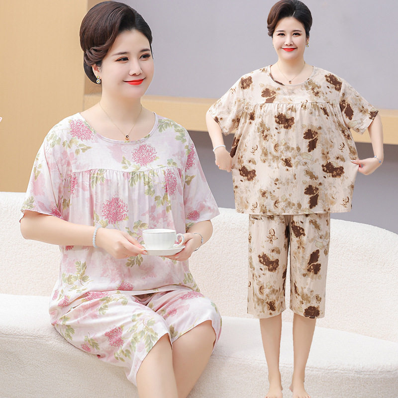中老年棉绸睡衣女夏季胖