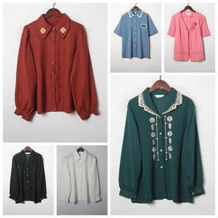 vintage日系古着中古古孤品森系百搭宫廷风巴洛克纯色女衬衫