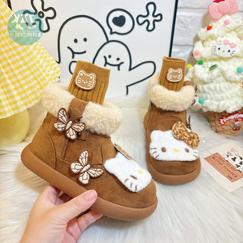 女童可爱卡通翻边雪地靴冬季防滑