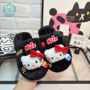 女童黑色棉拖鞋室内儿童女孩冬季冬天棉鞋2025年新款家居毛毛棉拖