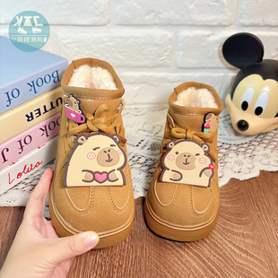 儿童大头栗色雪地靴抗寒防寒防水防滑面包鞋男童女童宝宝大棉鞋子