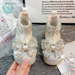 公主风女童水钻马丁靴秋冬洋气靴子加绒鞋子2025炸街新款冬鞋短靴