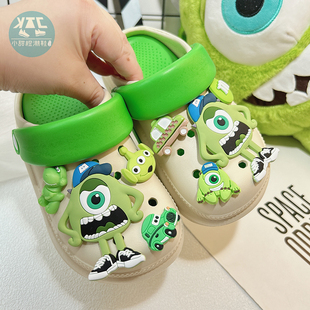 儿童绿色洞洞鞋男童女童游泳拖鞋可外穿外出搞怪鞋子2025新款男孩