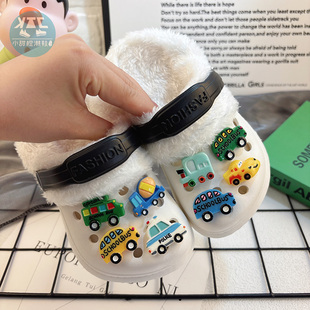 男童洞洞鞋冬天冬季保暖加绒加厚男款可拆卸冬款可外穿儿童棉拖鞋