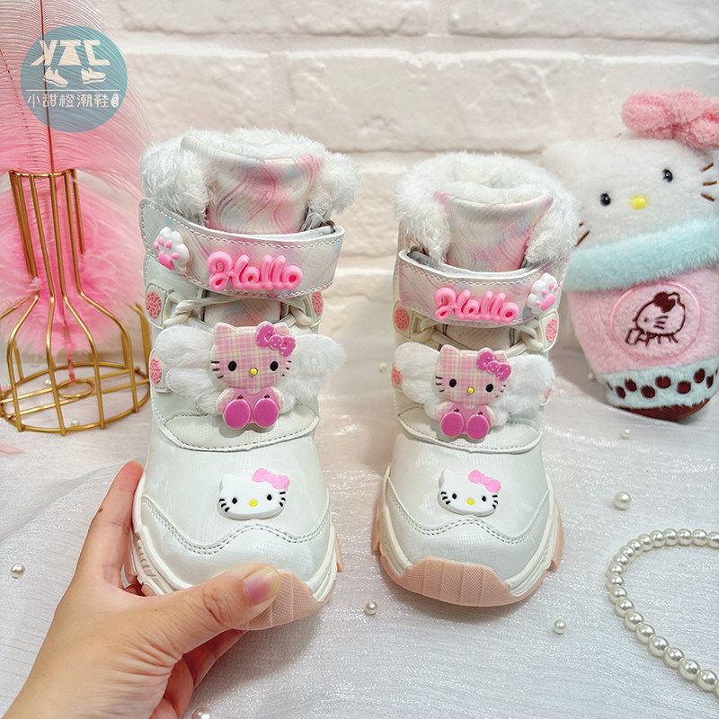 白色长筒雪地靴女款2026新款冬季儿童棉鞋皮面防水靴子加绒加厚女