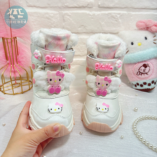 白色长筒雪地靴女款2025新款冬季儿童棉鞋皮面防水靴子加绒加厚女