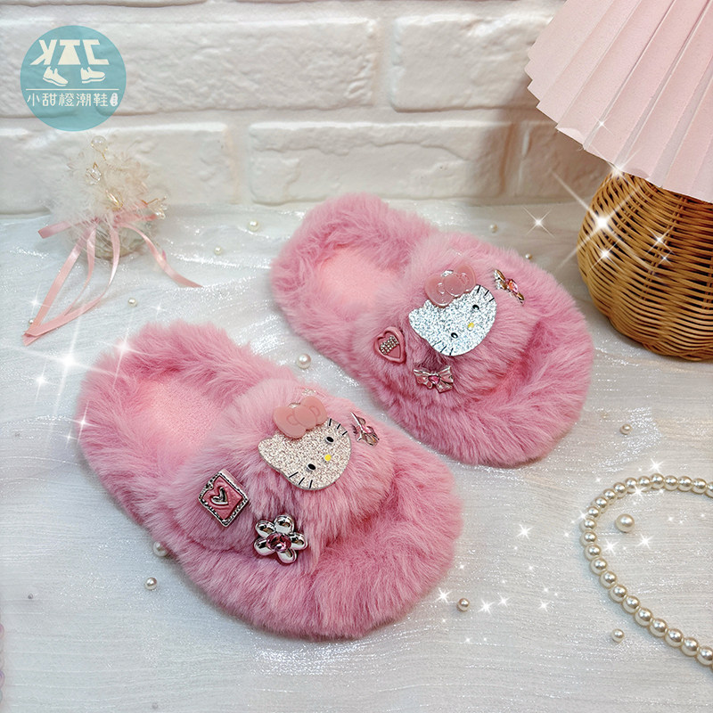 女童一字棉拖鞋2026年秋冬新款小女孩居家高级感室内防滑亲子拖鞋