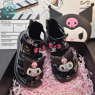 黑色女童凉鞋罗马女2025新款夏款洋气包头儿童镂空女款公主小女孩