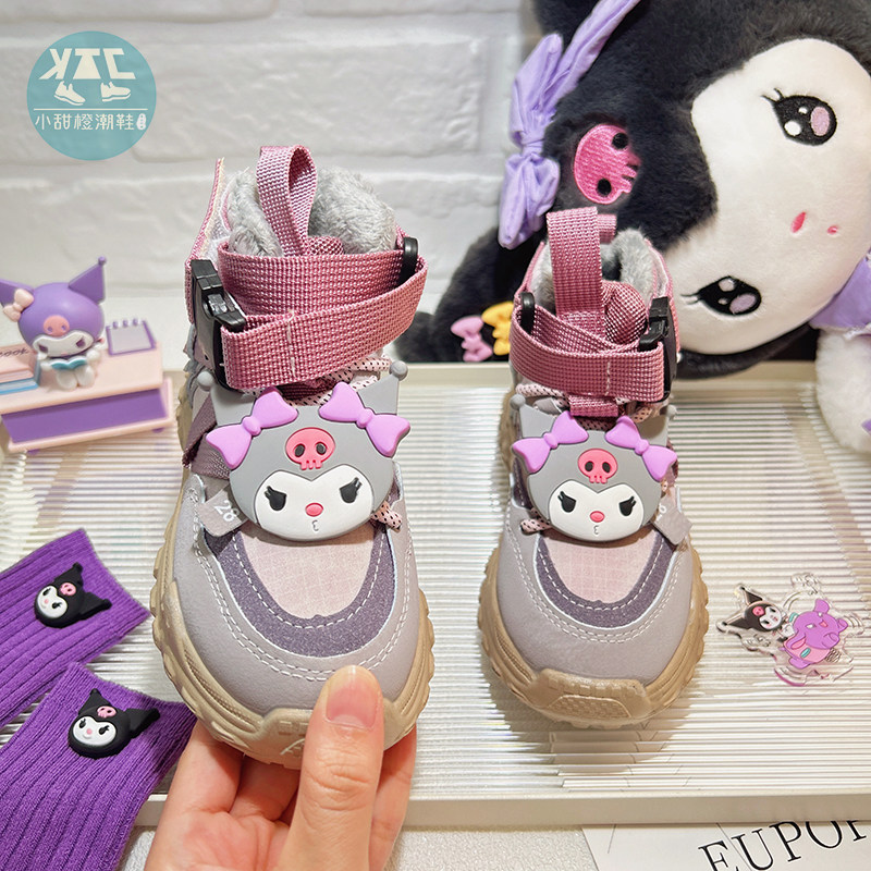 防滑卡通女童加绒加厚运动鞋保暖