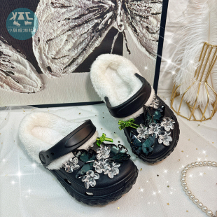 女童加绒洞洞鞋可爱宝宝幼儿童女孩女宝冬季家居室内户外外出拖鞋