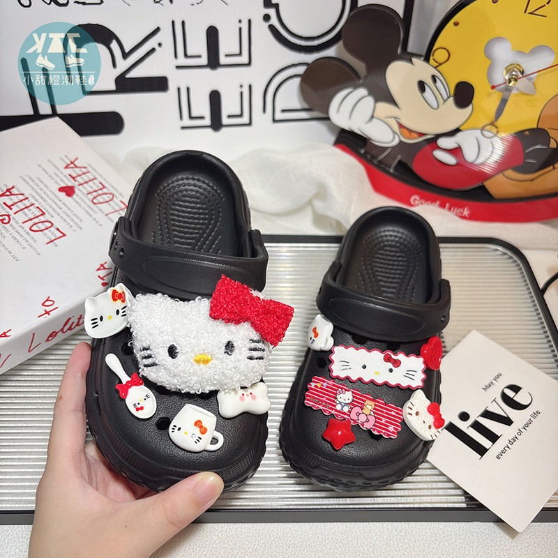 2026正流行女孩猫咪红色拖鞋超火儿童外穿夏季款洞洞鞋儿童版女童