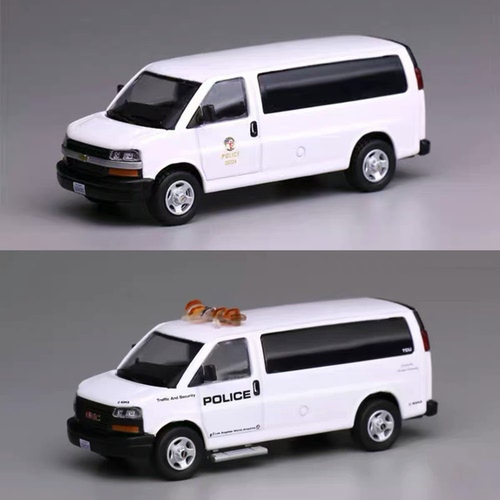 596 雪佛兰 Van GMC 洛杉矶警车 机场警局 1:64 合金汽车模型
