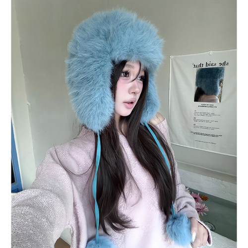 东北防寒护耳毛绒帽女骑车滑雪帽