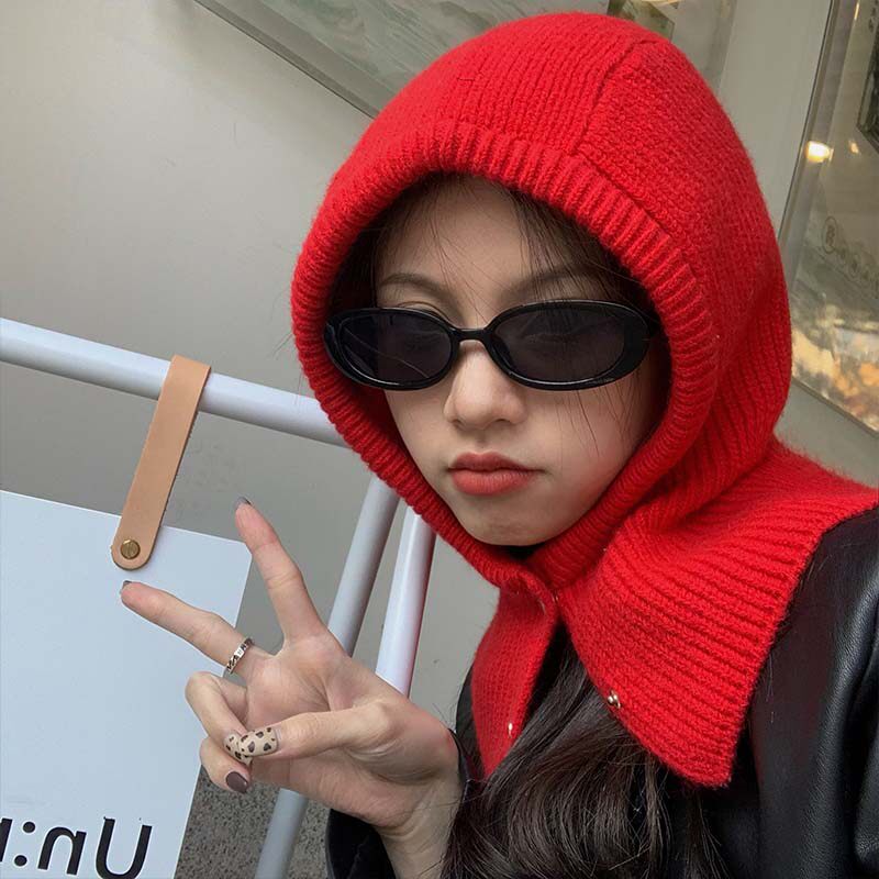 巴拉克拉法帽时尚秋冬包头帽网红博主针织小红帽女保暖护耳套头帽