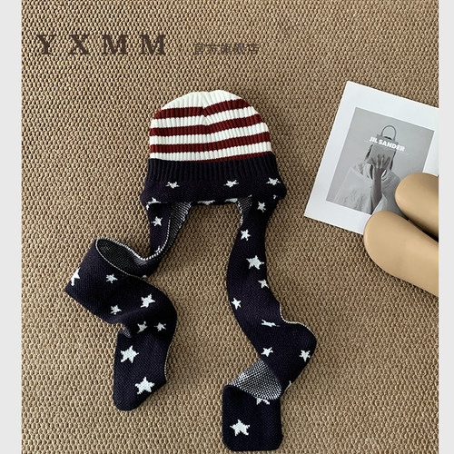 复古提花星星针织围巾帽子女冬季