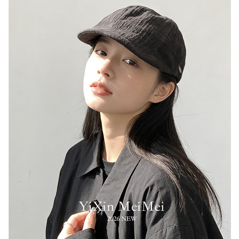 复古老钱风亚麻透气报童帽女春夏文艺日系显脸小前进帽质感鸭舌帽