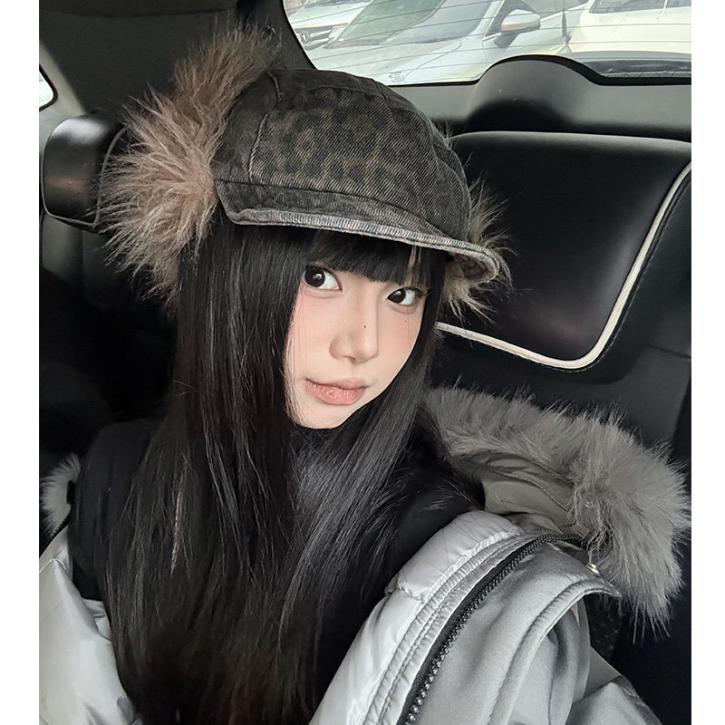 适合方圆脸帽子前进帽女豹纹时尚