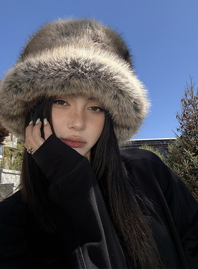 jue美！可可西里穿搭仿皮草毛绒帽子女冬季加厚防风渔夫帽雷锋帽